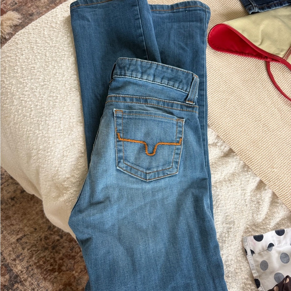 Kimes Ranch Straight Leg Jeans - Medium Blue with Orange Stitching